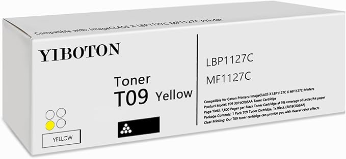 T09 Yellow Toner Cartridges with Chip 3017C005AA Replacement for T09 Toner Suitable for ImageCLAss X LBP1127C MF1127C Printer