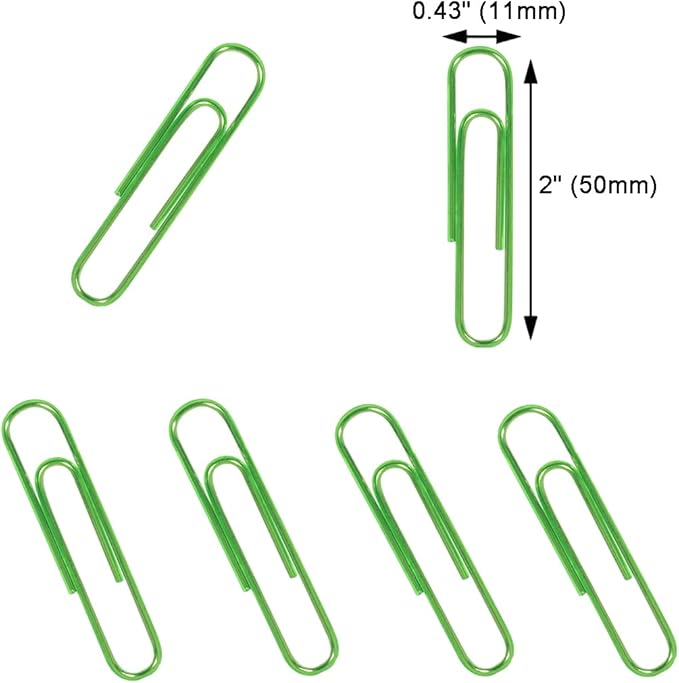 100PCS 2" Large Vinyl Coated Paper Clips, Green Jumbo Rust-Resistant for School, Home & Office, Smooth and Sturdy Metal, Ideal for Organizing Documents