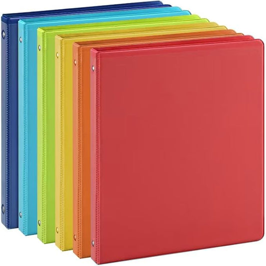 0.5-inch 3-Ring Binder with 2 Interior Pockets, 0.5'' Basic Binders Holds US Letter Size 8.5'' x 11''for Office/Home/Back to School, 6 Pack (Assorted 6 Colors)