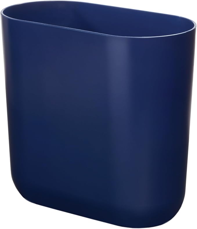 iDesign Small Oval Plastic Trash Ideal for Bathroom, Bedroom, or Office-Navy Blue Waste Can