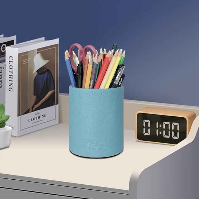 Pen Pencil Holder Cup Container PU Leather Desk Organizer Stand Decor Brush Scissor Holder Decoration Office Desk Home School