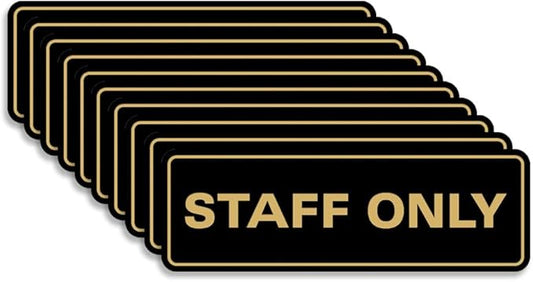 All Quality Standard Staff Only Wall or Door Sign | Easy Installation | Office Workplace Signs | Enhanced Security ‌ - Black/Gold - Large (10 Pack)