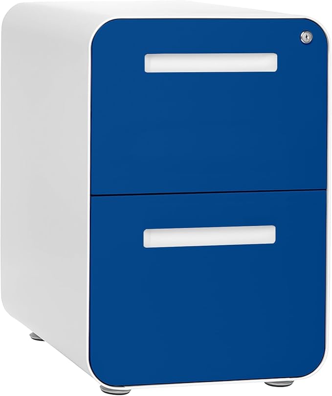 Laura Davidson Furniture Stockpile 2 Drawer Mobile File Cabinet with Lock - Under Desk Metal Filing Cabinet, Legal/Letter File Folders, Wheels and Stationary Feet, Pre-Assembled, Blue Faceplate