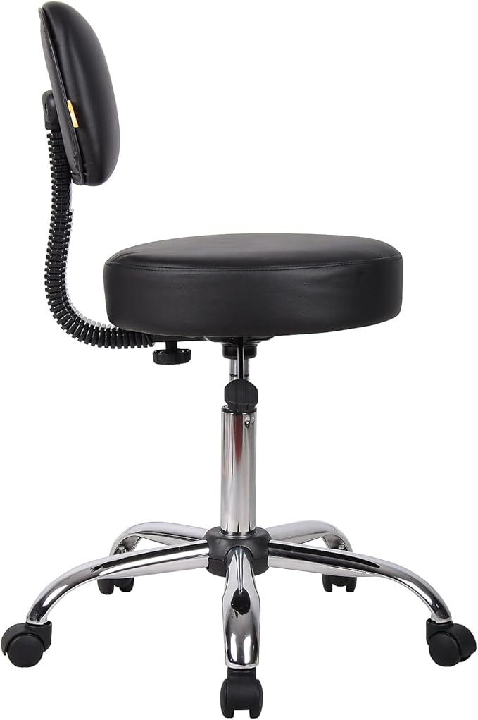 Boss Office Products B245-BK Be Well Medical Spa Stool with Back, Black