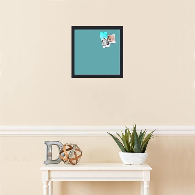 PinPix 14x14 Inch Cork Bulletin Board. This Decorative Framed Pin Board Comes with Aqua Pastel Design and a Satin Black Frame. Ideal for Home Office Decor or Message Board (PinPix-1806)