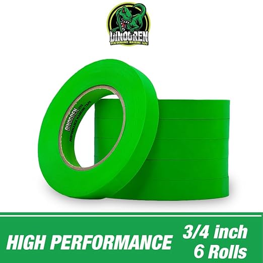 LAUCO DINOGREN High Performance Masking Tape for Car Paint, Heat & Water Resistant, Multi-Purpose Green (0.75 in (6 Rolls))