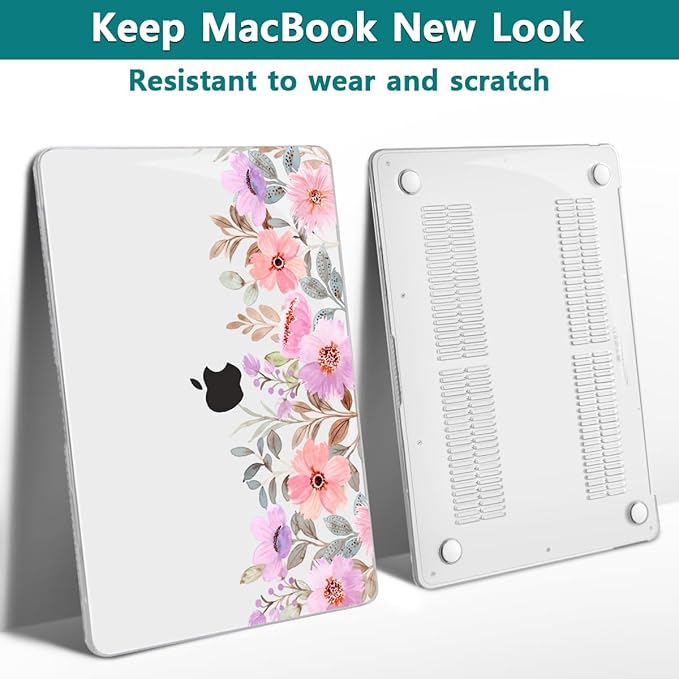 Teryeefi Design Case for MacBook Pro 13 inch M2 M1 A2338 A2251 A2289 A2159 A1989 A1706 (2016-2022,2024 Released), Shockproof Hard Shell for 13 inch MacBook Pro - Pink Flower Garden-A