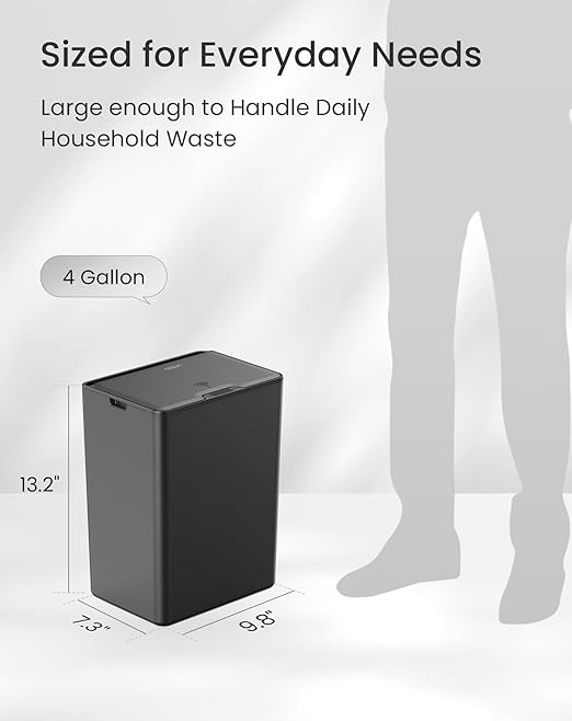Cesun 4 Gallon Bathroom Trash Can with Lid, Small Automatic Trash Can, Touchless Motion Sensor Garbage Can, Black Plastic Waste Basket for Bathroom, Bedroom, Toilet, Office, Rv