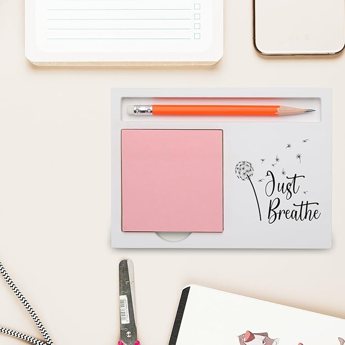 Just Breathe Inspirational Gift Mindfulness Desk Organizer with Dandelion Design for Women Friend Teacher Friend Nurse Therapist Coworker Stress Relief Farewell Wellness Gift XBCT12