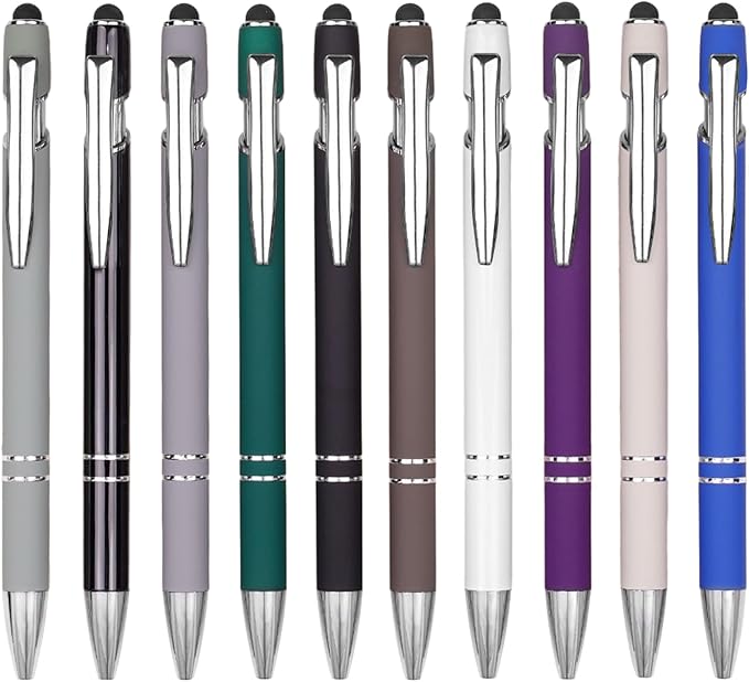 Ballpoint Pen Metal Soft Stylus Pen for Touch Screens，Retractable Tactile Turn Pen，Bulk Pens for Gifts Office Essentials，Medium Point，Black Ink (10 Color)