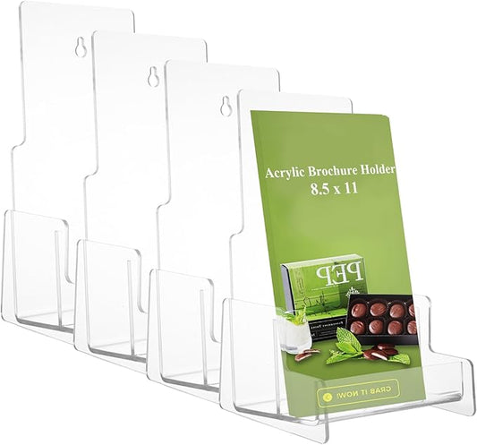 4 Pack Brochure Holder Wall Mount 8.5 x 11 Inch Plastic Flyer Holder Clear Literature Holder Pamphlet Holder Wall Brochure Display Stand for Trifold, Magazine, Document