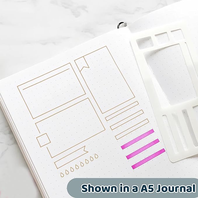 Planner Stencils Templates, Flexible 3-Piece Set for Bullet Journal and Calendar Planning, Reusable Stencils for Creating Straight Lines, Boxes, and Checkboxes in Dot Grid Journals