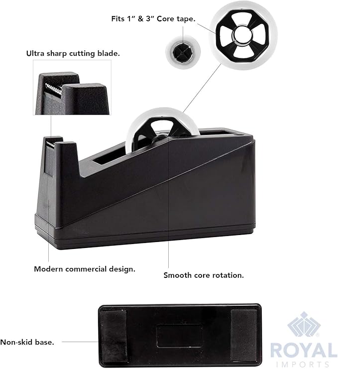 Royal Imports Desktop Tape Dispenser Adhesive Roll Holder (Fits 1" & 3" Core) Heavy Duty Premium for Office, Home, School, Library, Crafts, Moving, Giftwrapping with Weighted Nonskid Base, Red