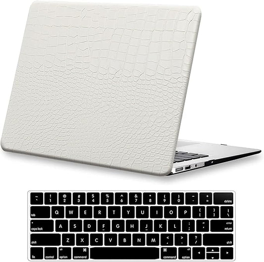 KEROM Compatible with Crocodile MacBook Air 15 inch Case 2025 2024 2023 M4 M3 M2 A3241 A3114 A2941, Crocodile Skin Alligator Skin PU Leather Hardshell & Keyboard Cover for Mac Air 15 inch Case, White