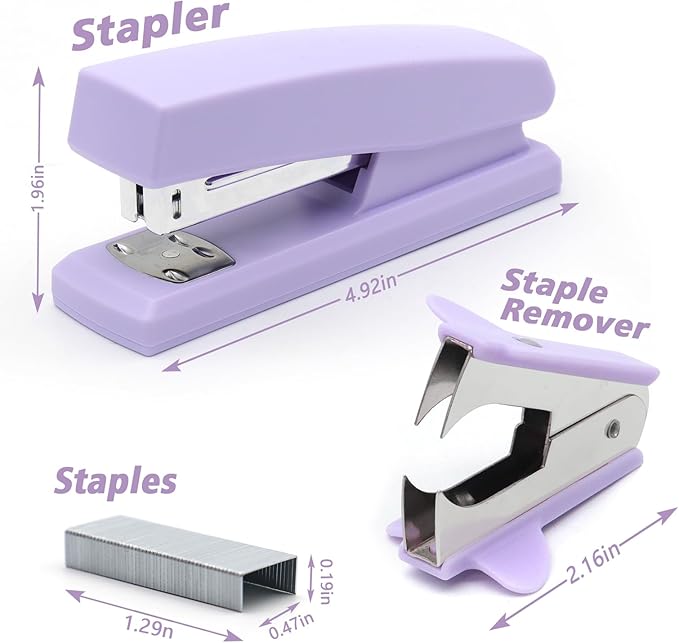 2 Pack Purple Office Staplers, 25-Sheet Capacity with 4000 Staples and 2 Staple Removers, Desktop Stapler, Purple Office Supplies for Students and Office Clerks