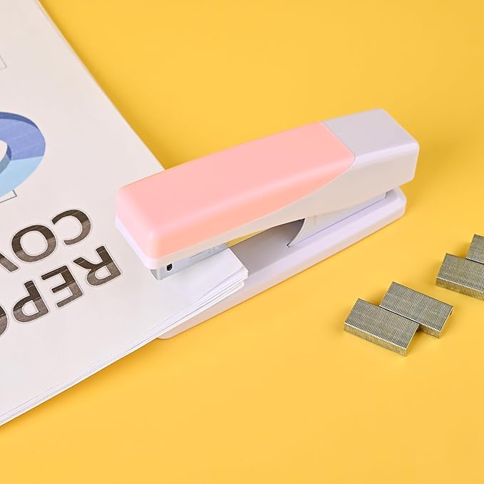 Temiary Morandi Desktop Stapler with 400 Standard Staples, 25 Sheet Capacity, Jam Free, No Effort Staplers for Classroom Office (Pink)
