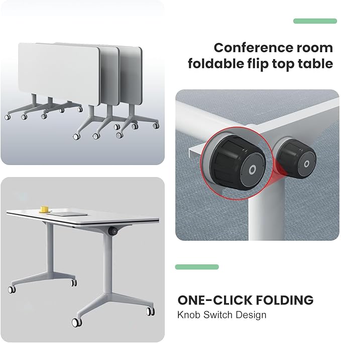 Conference Table,Folding Conference Room Tables Portable Rolling Conference Training Table with Silent Wheels,Mobile Meetings Flip Top Tables for Offices Classrooms Meeting Room (4Pack 70.8in)