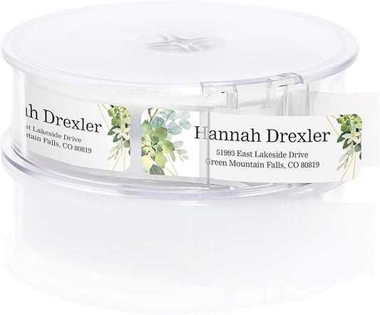Greenery Frames Rolled Address Labels/Roll of 250 Personalized Address Labels/Designer Return Address Stickers in Elegant Plastic Dispenser