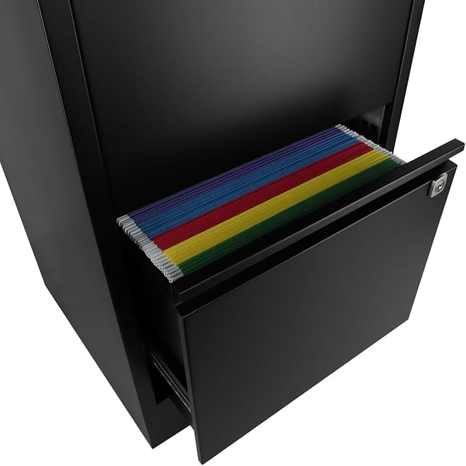 Bisley 2-Drawer Flush Front Vertical File Cabinet - Black, 2 Hanging File Drawers, Powder-Coated Steel, Locking Drawers