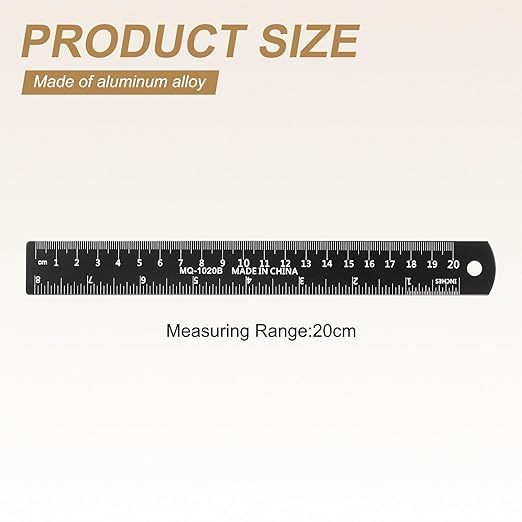 HARFINGTON 2pcs Metal Straight Ruler 20cm Metric SAE Aluminum Alloy Measuring Rulers Scale Tool with Hole for Measure Study Reading Classroom Office, Black