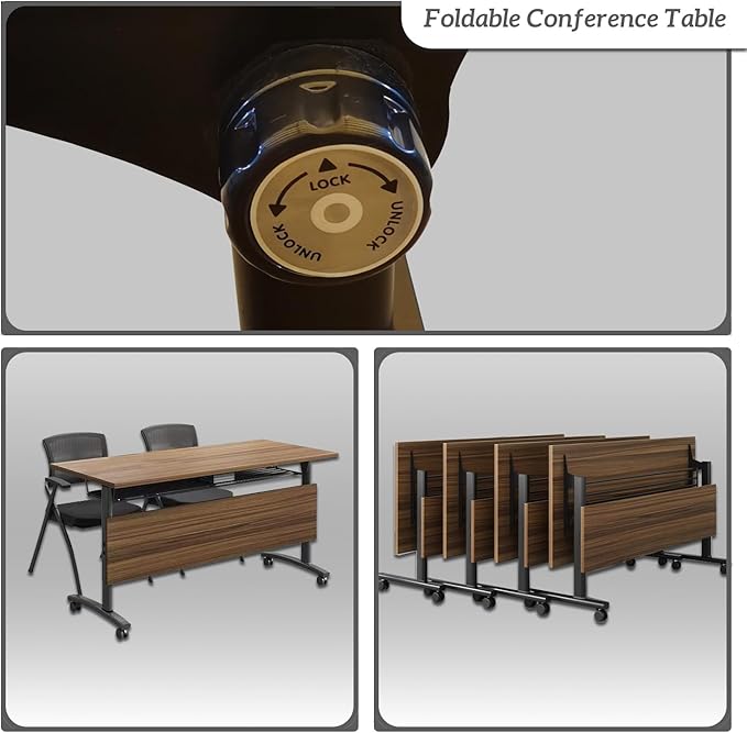 Folding Conference Table,Mobile Conference Room Table Rolling Meeting Table with Caster Wheels,Flip Top Mobile Training Tables,Foldable Rectangle Seminar Tables for Office,Classr (8pack, 55.1in)