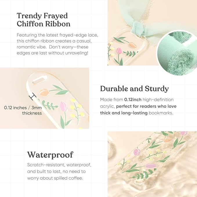 15 Pieces Acrylic Bookmark Blanks (3mm) Thicken Bookmark Making Kit with 20 Pcs Daily Affirmation UV DTF Sticker, 15 Pcs Ribbon, Suitable for DIY Your Crafts Gifts