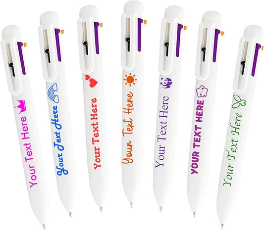 Personalized Multicolor Ballpoint Pen Bulk Custom 6-In-1 Pens with Name Logo Customized Color Pen Boys Girls Teacher Business Gift White_28PC