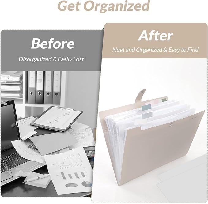 SKYDUE Expanding File Organizer with 8 Pockets, Accordion File Folders with Labels, Portable Document Paper Bill Receipt Organizer, Home College School Office Supplies, Letter Size,MilkTeaBrow