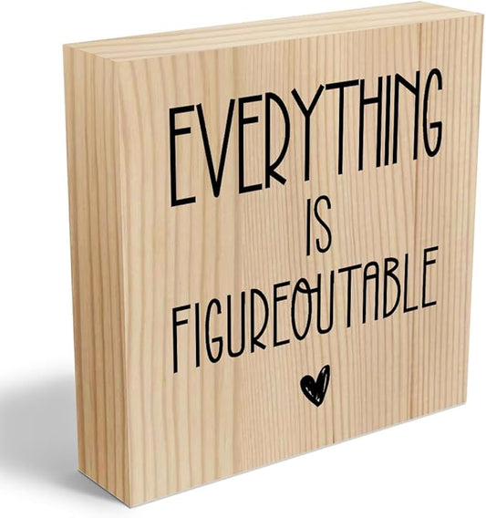 Inspirational Wooden Box Sign Office Decor Motivational Gifts Decorative Positive Affirmations Office Desk Decor for Tabletop Bookshelf Home Meeting Room Bedroom Rustic Square Wall Decor Wood Color