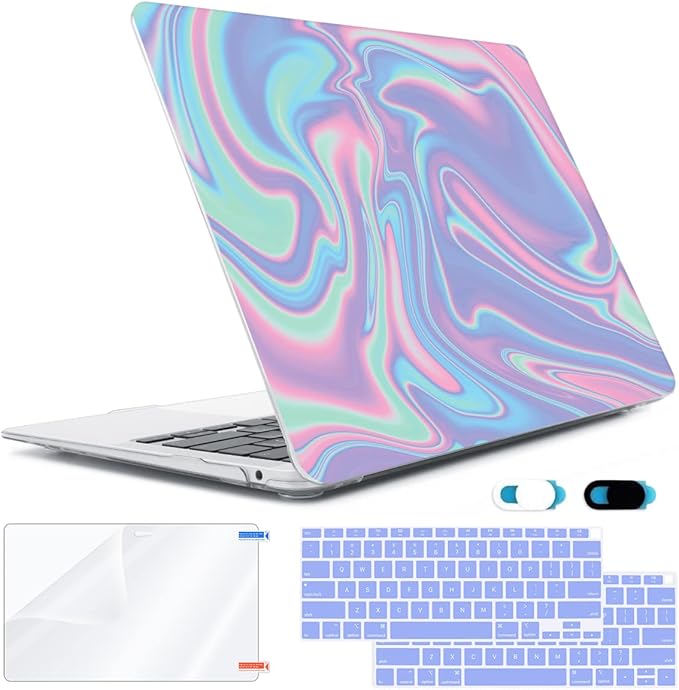 Compatible with MacBook Air 13 inch Case 2022 2021 2020-2018 Release M1 A2337 A2179 A1932 with Touch ID, Hard Print Case + Keyboard Skin + Webcam Cover + Screen Protector, Abstract Liquid