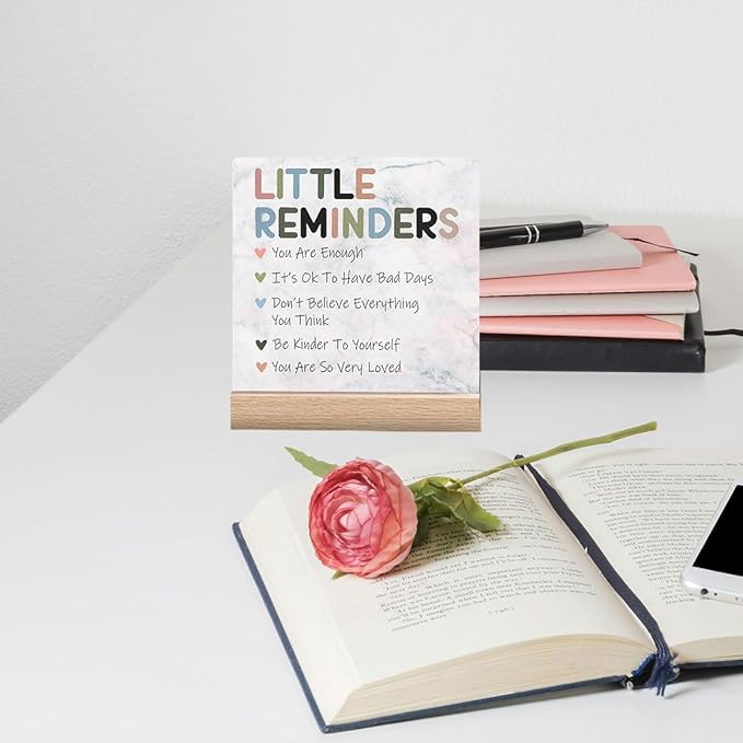 Inspirational Office Desk Decor, Little Reminders Desk Sign, Motivational Gifts for Women, Cute Home Office Decorations for Work, Positive Quotes for Teacher Decorative Sign, Fun Cubicle & Table Decor Signs