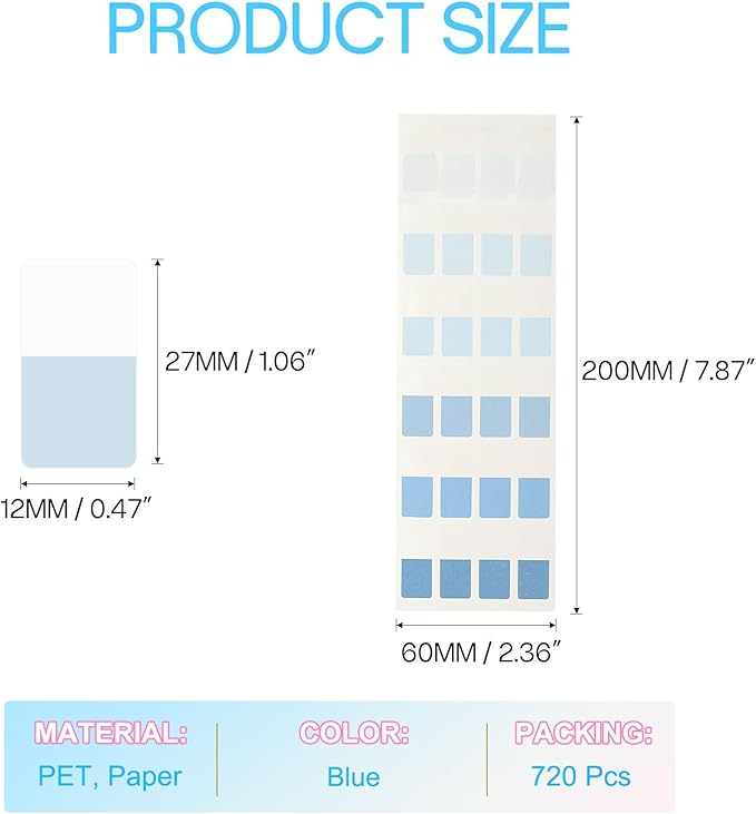 PATIKIL Clear Index Sticky Tabs, 720 Pcs Small Transparent Sticky Notes Bookmarks Planner Stickers Page Tabs for Office Notebooks File Folder Ledger Book, Gradient Blue