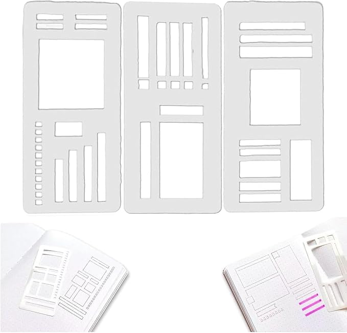Handmade Flexible Record Template, 3 Pack Flexible Journal Stencil Set, Reusable Flexible Record Template, Planner Stencil Set for Dot Grid Journals, Versatile Drawing Templates Kit (A)