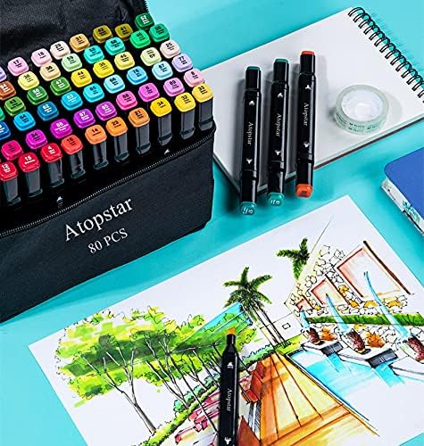 80 Colors Alcohol Markers Artist Drawing Art for Kids Dual Tip Adult Coloring Painting Supplies Perfect Boys Girls Students Adult(80 Black Shell)