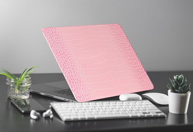 KEROM Compatible with Crocodile MacBook Air 13 Inch Case 2025-2022 M4 M3 M2 A3240 A3113 A2681, Textured Elegant Luxury Aligator Skin Snakeskin PU Leather Hardshell Case & Keyboard Cover, Pink
