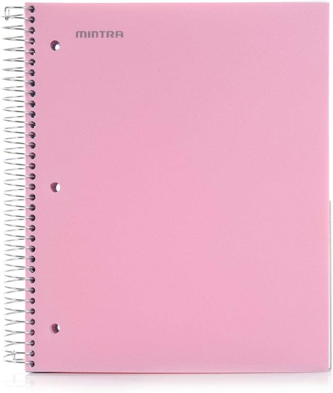 Mintra Office Durable Spiral Notebooks, 5 Subject (Spring Pink, Wide Ruled 1pk)
