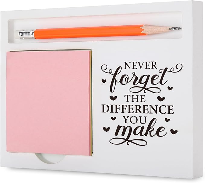 Thank You Gift for Women Men Inspirational Desk Organizer with “Never Forget the Difference You Make” Quote for Farewell Retirement, Back to School Desk White Note Pad Holder XBCT2