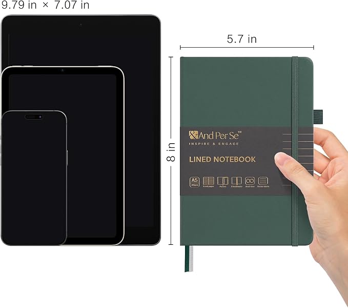 &And Per Se Lined Journal Notebook (10 Packs), 160 Pages, A5 5.7 x 8 inches College Ruled Thick Paper Notebook Journals for Writing, Hardcover Notebooks for Women Men Office School (Green)