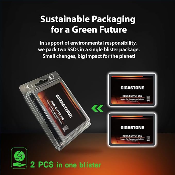 Gigastone Home Server SSD 2TB NAS SSD Drive Cache (2-Pack) 24/7 Durable TLC High Endurance Personal Cloud Data Sync Network Attached Storage RAID 3D NAND 2.5" SATA Internal Solid State Hard Drives