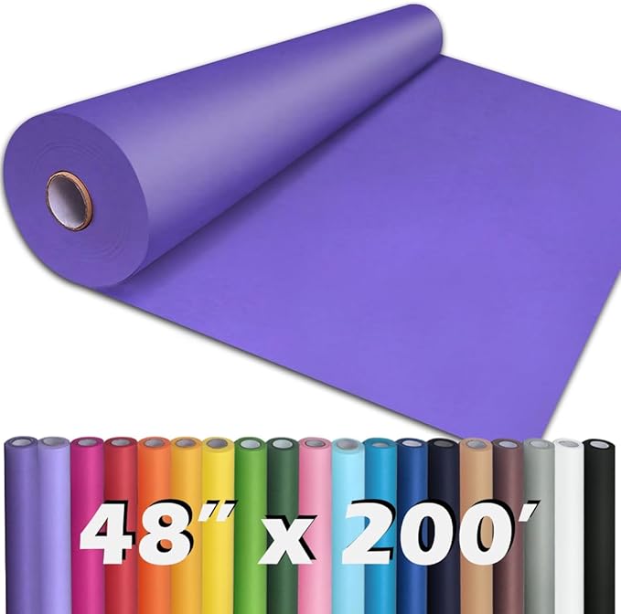 PerkHomy 48" x 2,400" (200') Purple Kraft Paper Roll for Craft Bulletin Board Paper Art Table Covering Crafting Gift Wrapping Bouquet Packing Parcel 80GSM 55LB (Purple, 48" x 200')