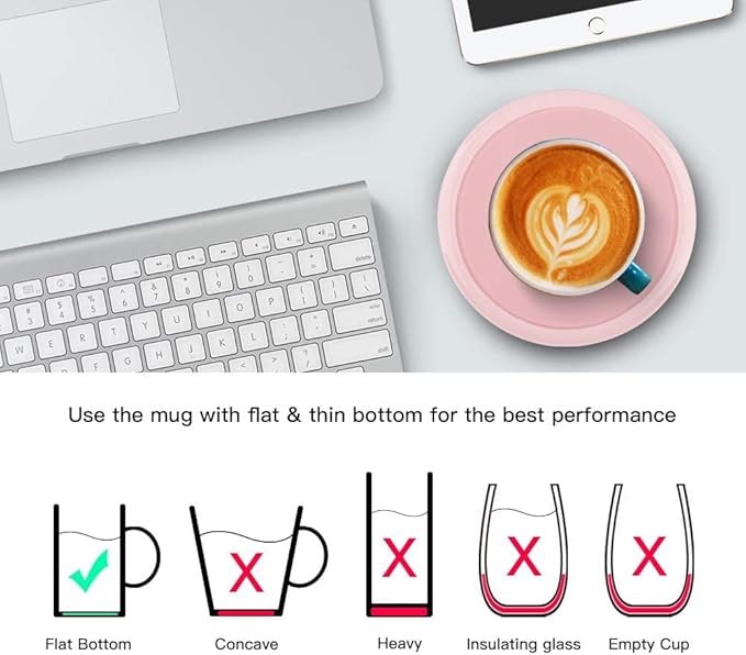 BESTINNKITS Smart Coffee Set Auto On/Off Gravity-induction Mug Office Desk Use, Candle Wax Cup Warmer Heating Plate (Up To 131F/55C), 14oz (Pink Set)
