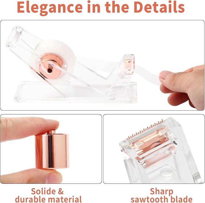 Rose Gold Desk Accessories, Office Supplies Set with Acrylic Stapler, Tape Dispenser, Staple Remover, Pen Holder, Scissor, Binder Paper Clips, 1 Ballpoint Pen, 1 Clear Tape and 1000pcs Staples