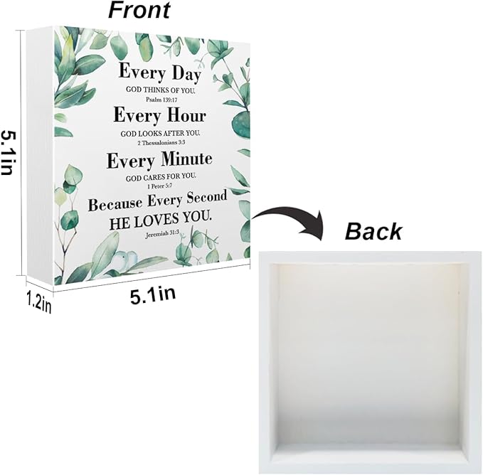 Inspirational Christian Office Supplies Rustic Desk Decor Motivational Religious White Wooden Box Sign Farmhouse Wood Plaque Scripture Bible Verse Cubicle Accessories Home Shelf Table Decorations