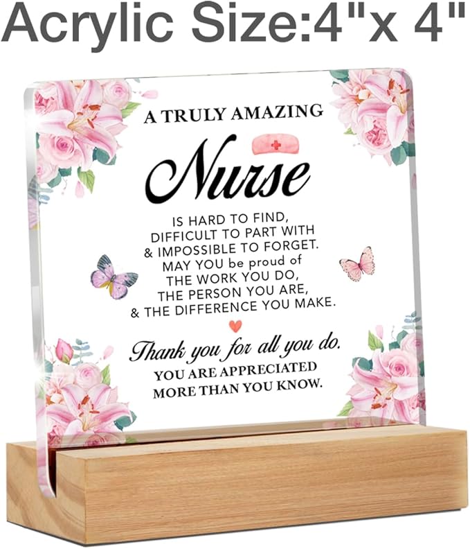 Nurse Appreciation Gifts for Women, Thank You Gifts for Nurse Retirement Leaving Retirement Clear Acrylic Sign for Home Office, 4 x 4 Inches