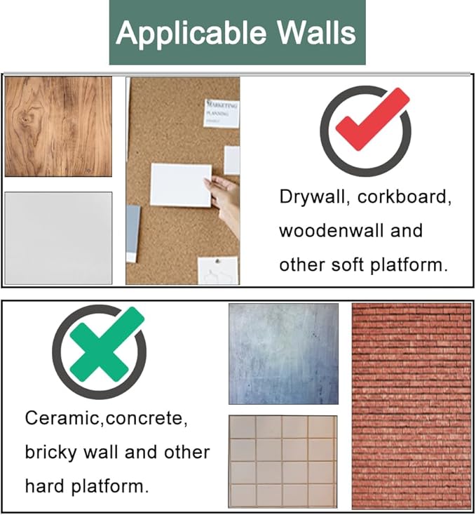 60 PCS Double Headed Picture Hanging Nails, Wall Hangers Without Nails, Thumb Tacks for Wall Hangings Picture, Renter Friendly Decor Push Pins for Tapestry Frame Art