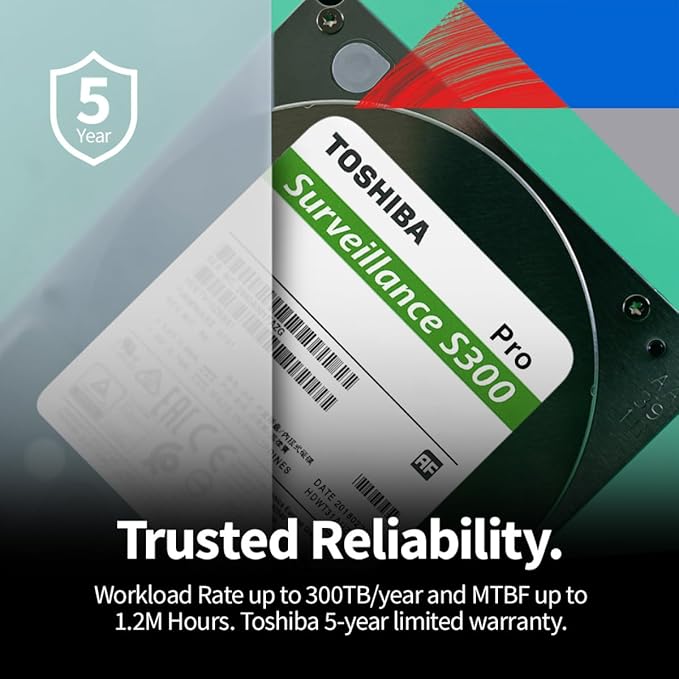 Toshiba S300 PRO 4TB Surveillance 3.5” Internal Hard Drive – CMR SATA 6 Gb/s 7200 RPM 512MB Cache - HDWTA40UZSVAR