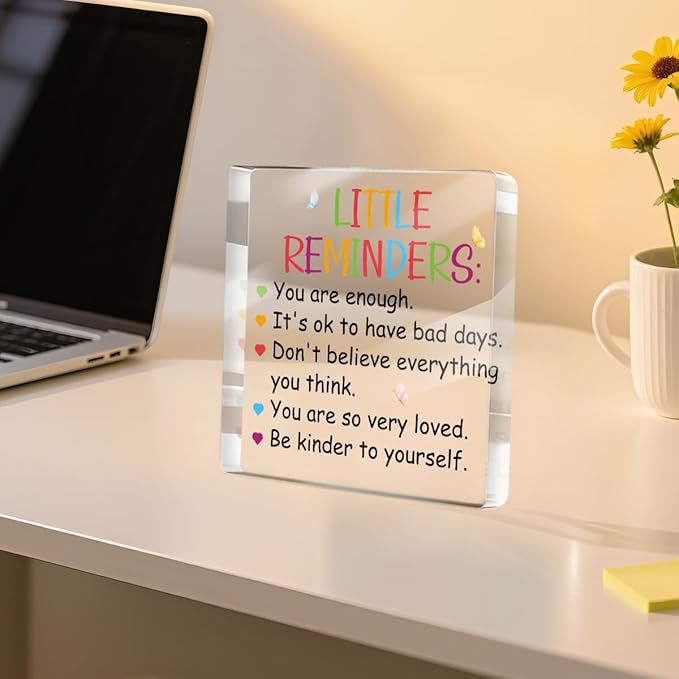Positive Affirmation Gifts for Women Men Friends, Motivational Reminder Desk Acrylic Sign 4X4 Inch, Little Butterfly Pattern Desk Decorative Signs for Table Top Cubicle Room Office
