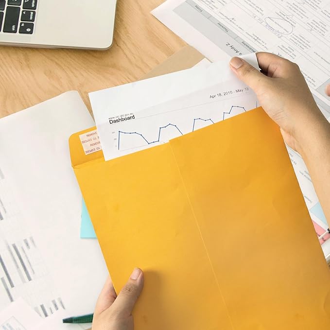 10x13 Catalog Envelopes Self Seal 100 Pack, Goefun 80GSM Paper Large Yellow Brown Manilla Envelopes with Peel and Seal Flap for Mailing, Organizing and Storage