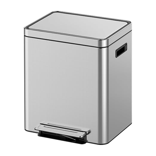 Kitchen Trash Can, 2 x 4.75 Gal (2 x 18L) Dual Trash Can with Recycle Bin, Stainless Steel Garbage Can, Fingerprint-Resistant Soft-Close Dual Recycling Bins for Kitchen