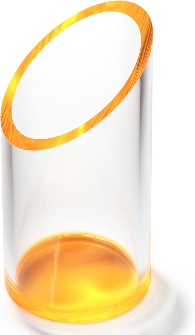 OfficeGoods Acrylic Pen & Pencil Holder - Modern Cylinder Design - Beautiful Desk Organizer for Home or Office - Contrasting Base & Rim - 5.25” H x 2.5” W - Neon Tangerine